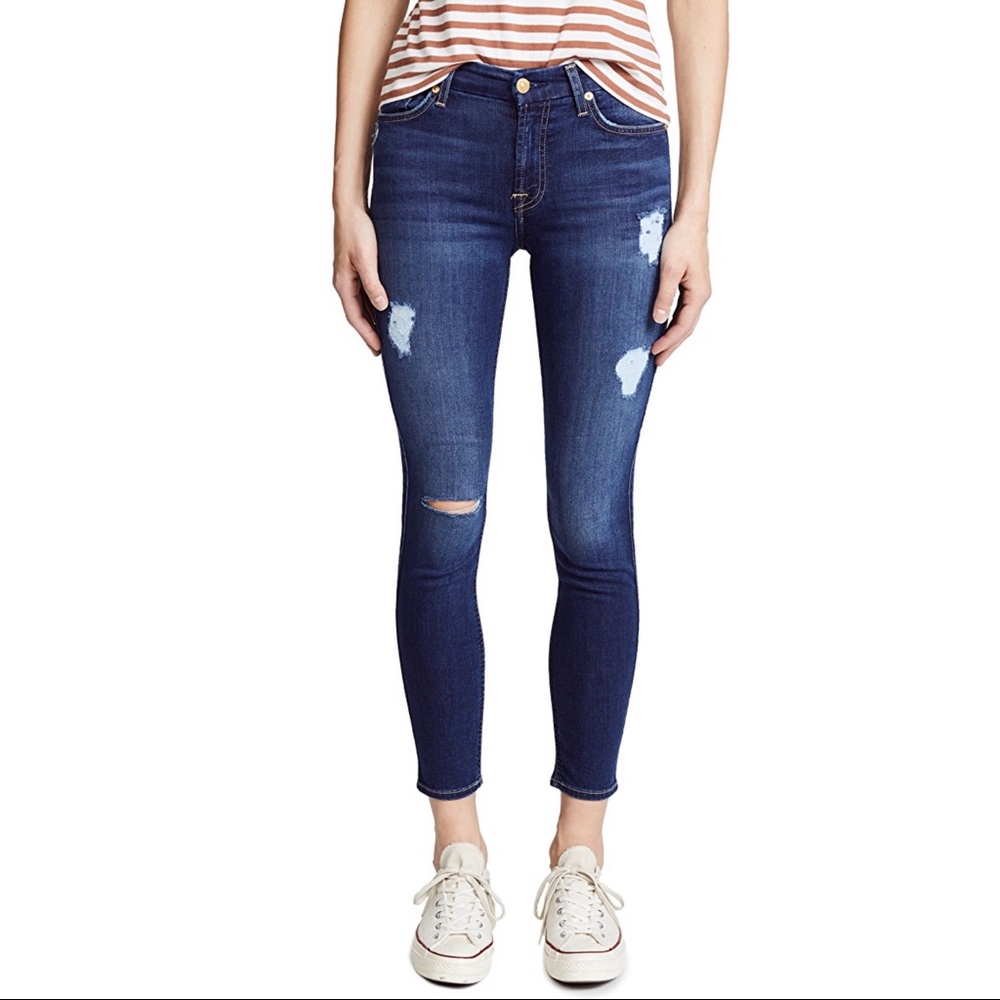 NWT 7 For All Mankind Ripped Ankle Skinny Jeans